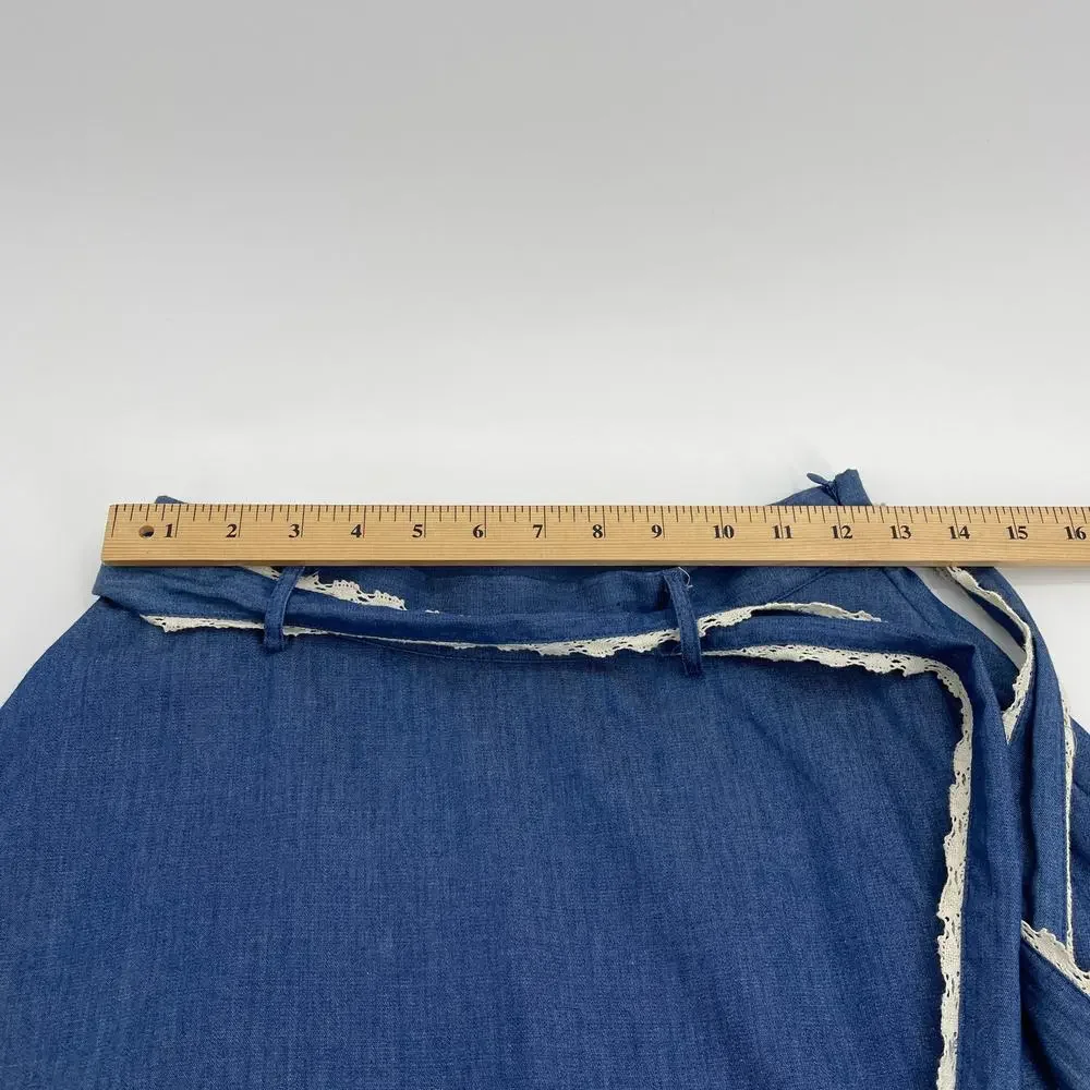 MODCLOTH Chambray Skirt Women's Size S Mini Ruffle Self Tie Belt A-Line Pockets